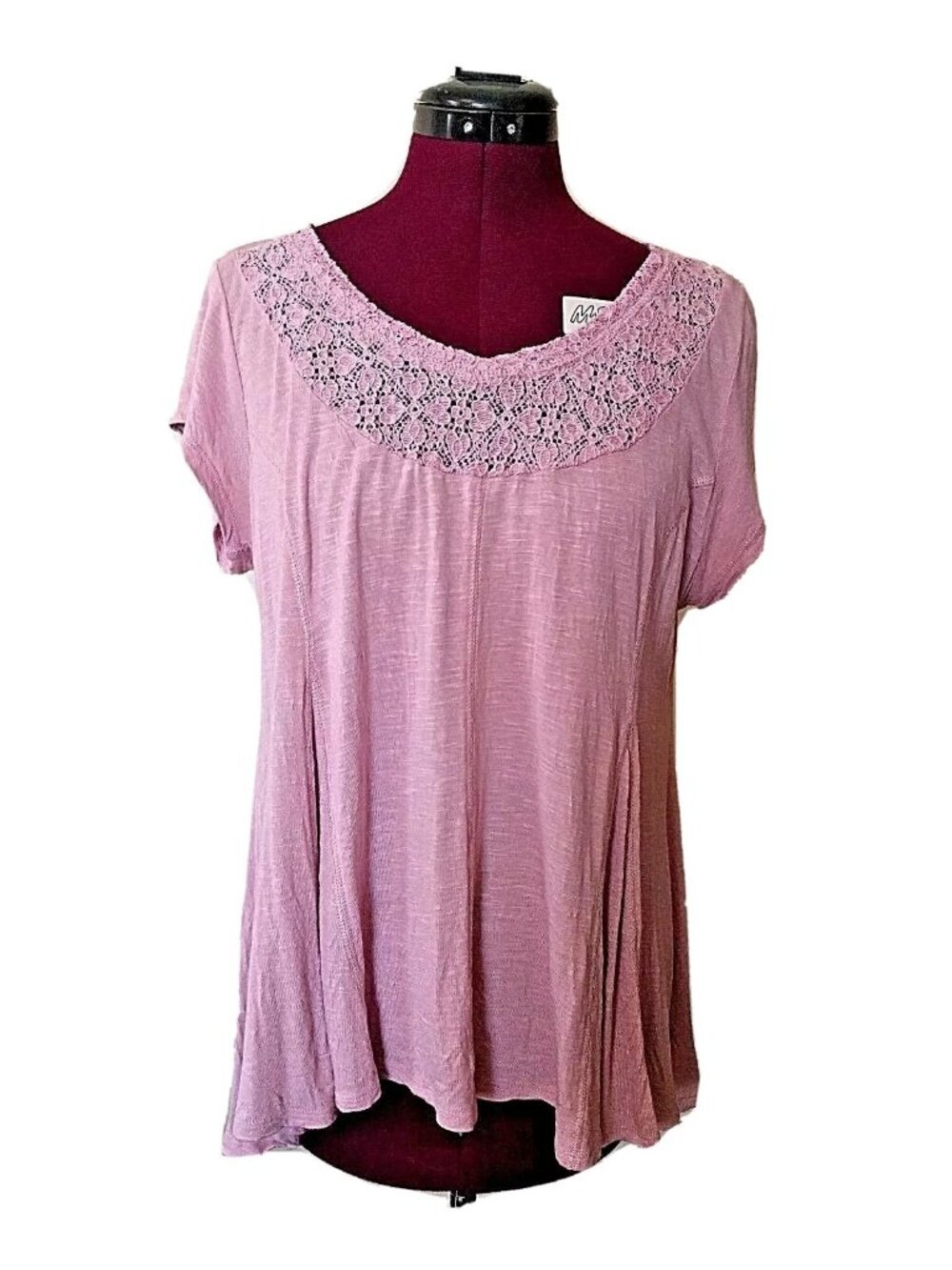 Symmetry Women’s Top Size Large Pink Asymmetrical Hem Lace Detail Blouse
